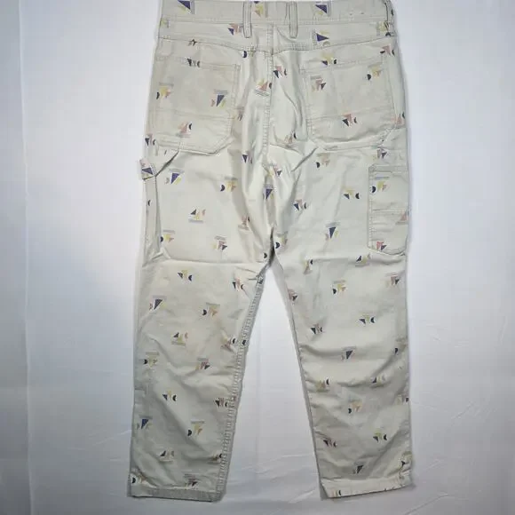 Wallace & Barnes Carpenter Canvas Double Knee AOP Geo Print Cream Tan Y2K 36x30 - Picture 3 of 10